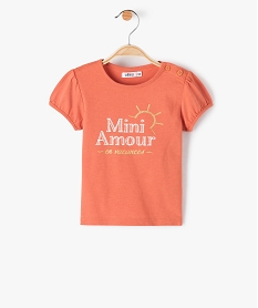 GEMO Tee-shirt bébé fille avec manches courtes et message pailleté Orange