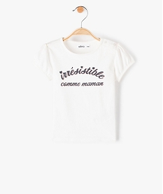 GEMO Tee-shirt bébé fille avec manches courtes et message pailleté Blanc