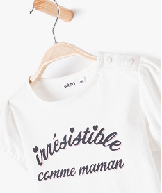 tee-shirt bebe fille avec manches courtes et message paillete blanc tee-shirts manches courtesF962401_2