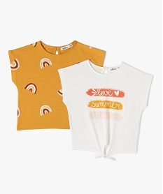 GEMO Tee-shirt bébé fille imprimé et noué 100% coton biologique (lot de 2) Beige