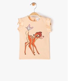 GEMO Tee-shirt bébé fille imprimé à manches volantées – Disney Beige