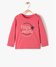 GEMO Tee-shirt bébé fille manches longues avec motifs et inscriptions rose chine