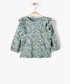GEMO Tee-shirt bébé fille à manches longues fleurs et volant Bleu