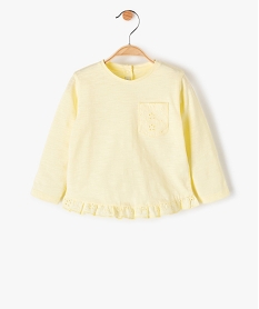 GEMO Tee-shirt bébé fille à basque en dentelle et manches longues Jaune