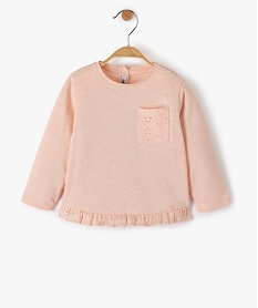 GEMO Tee-shirt bébé fille à basque en dentelle et manches longues Rose