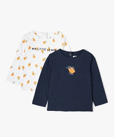 GEMO Tee-shirt bébé fille à manches longues et motifs fruits (lot de 2) Rose