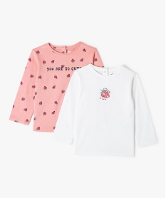 GEMO Tee-shirt bébé fille à manches longues et motifs fruits (lot de 2) Blanc