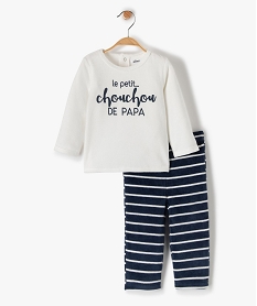GEMO Pyjama bébé 2 pièces avec message et pantalon rayé Beige