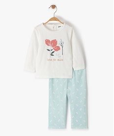 GEMO Pyjama bébé fille en velours 2 pièces avec motifs fleuris Blanc