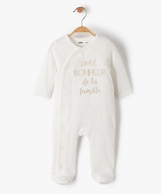 GEMO Pyjama en velours ouverture devant avec message  bébé Blanc
