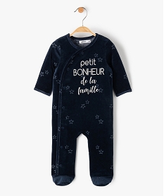 GEMO Pyjama bébé en velours avec message ouverture devant Bleu