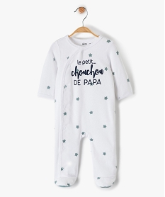 GEMO Pyjama bébé en velours avec message et fermeture devant Blanc