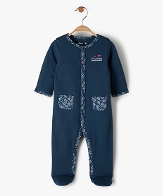 GEMO Pyjama bébé fille ouverture sur l’avant avec finitions fleuries Bleu