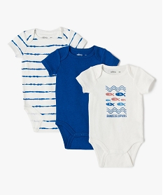 GEMO Body bébé garçon à manches courtes thème marin (lot de 3) Bleu