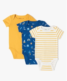 body bebe a manches courtes theme marin 100 coton biologique  (lot de 3) multicolore body manches courtesF980401_1