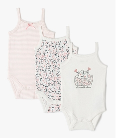 GEMO Body bébé fille à bretelles motifs fleurs et rayures 100% coton biologique (lot de 3) Beige