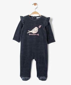 GEMO Pyjama bébé fille en velours avec volants sur les épaules Bleu