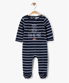 pyjama bebe en velours avec inscription sur l’avant bleu pyjamas veloursF982701_1