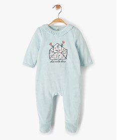 GEMO Pyjama bébé fille en velours avec motif et volant sur le col Bleu