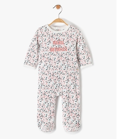 GEMO Pyjama bébé fille en velours à motifs fleuris avec message Blanc