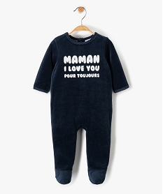 GEMO Pyjama bébé en velours avec message sur le buste Bleu