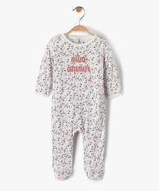 GEMO Pyjama bébé fille en jersey à motifs fleuris avec message en velours Beige