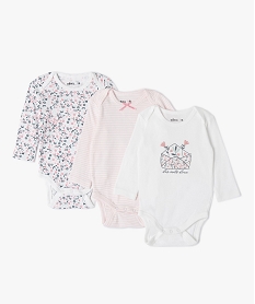 GEMO Body bébé à manches longues à motifs fleuris (lot de 3) Blanc