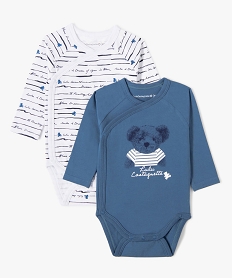 GEMO Body bébé à manches longues imprimé (lot de 2) - LuluCastagnette Bleu