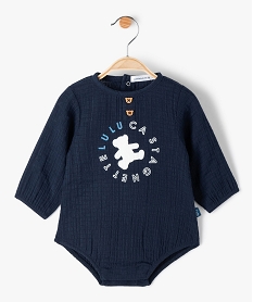 body bebe fille en mousseline de coton - lulucastagnette bleu body manches longuesF988501_1