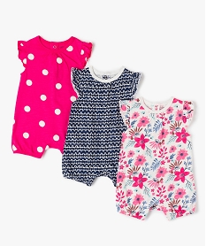 GEMO Combishort bébé fille à manches volantées en jersey de coton (lot de 3) Rose