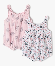 GEMO Combishort bébé sans manches en double gaze à motif fleuri (lot de 2) Rose