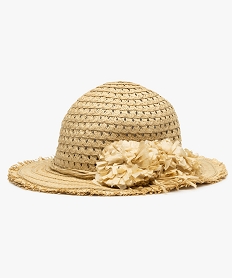 GEMO Chapeau fille capeline à fleurs en relief marron vif