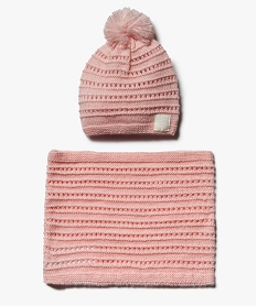 ensemble fille 2 pieces   bonnet et snood ajoures roseG000401_1