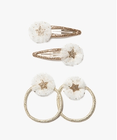 GEMO Accessoires à cheveux fille à paillettes dorées et étoiles (lot de 4) Blanc