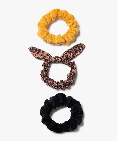 GEMO Chouchou fille en velours côtelé et imprimé (lot de 3) Jaune