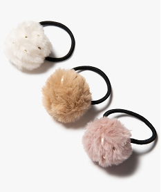 GEMO Elastiques cheveux fille avec pompon pailleté (lot de 3) Beige