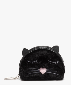 GEMO Porte-monnaie enfant en peluche chat avec anneau porte-clés Noir