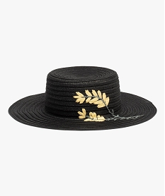 chapeau femme en paille de papier avec motifs brodes noir standardG022801_1