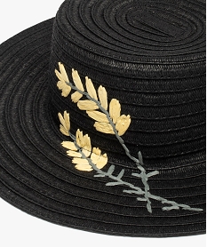 chapeau femme en paille de papier avec motifs brodes noir standardG022801_2