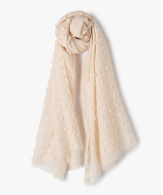GEMO Foulard femme à carreaux avec petits pompons Beige