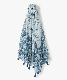 foulard femme a motifs fleuris et rayures pailletees bleuG037801_1