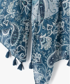 foulard femme a motifs fleuris et rayures pailletees bleu standard autres accessoiresG037801_2