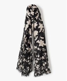 GEMO Foulard femme à motifs fleuris et finitions franges Noir