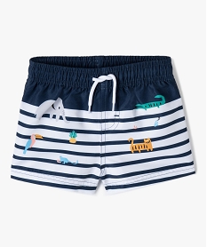 GEMO Short de bain garçon à rayures et motif animaux Bleu