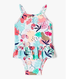 GEMO Maillot de bain bébé fille 1 pièce à volant et motif tropical Imprimé