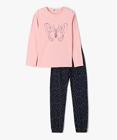 GEMO Pyjama fille bicolore avec motif papillon sur le haut Rose