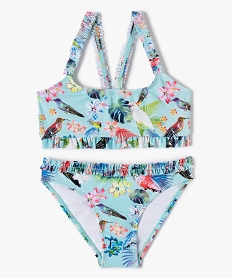 GEMO Maillot de bain fille à motifs oiseaux et fleurs Imprimé