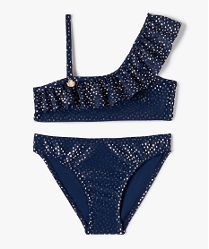 GEMO Maillot de bain fille à pois pailletés avec volant Bleu