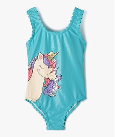 maillot de bain fille une piece paillete imprime licorne bleuG043901_1