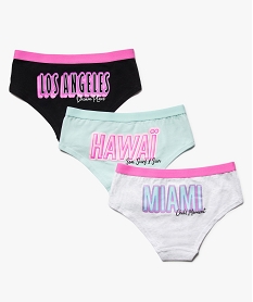 GEMO Shorties fille en coton stretch inscriptions villes américaines (lot de 3) Multicolore